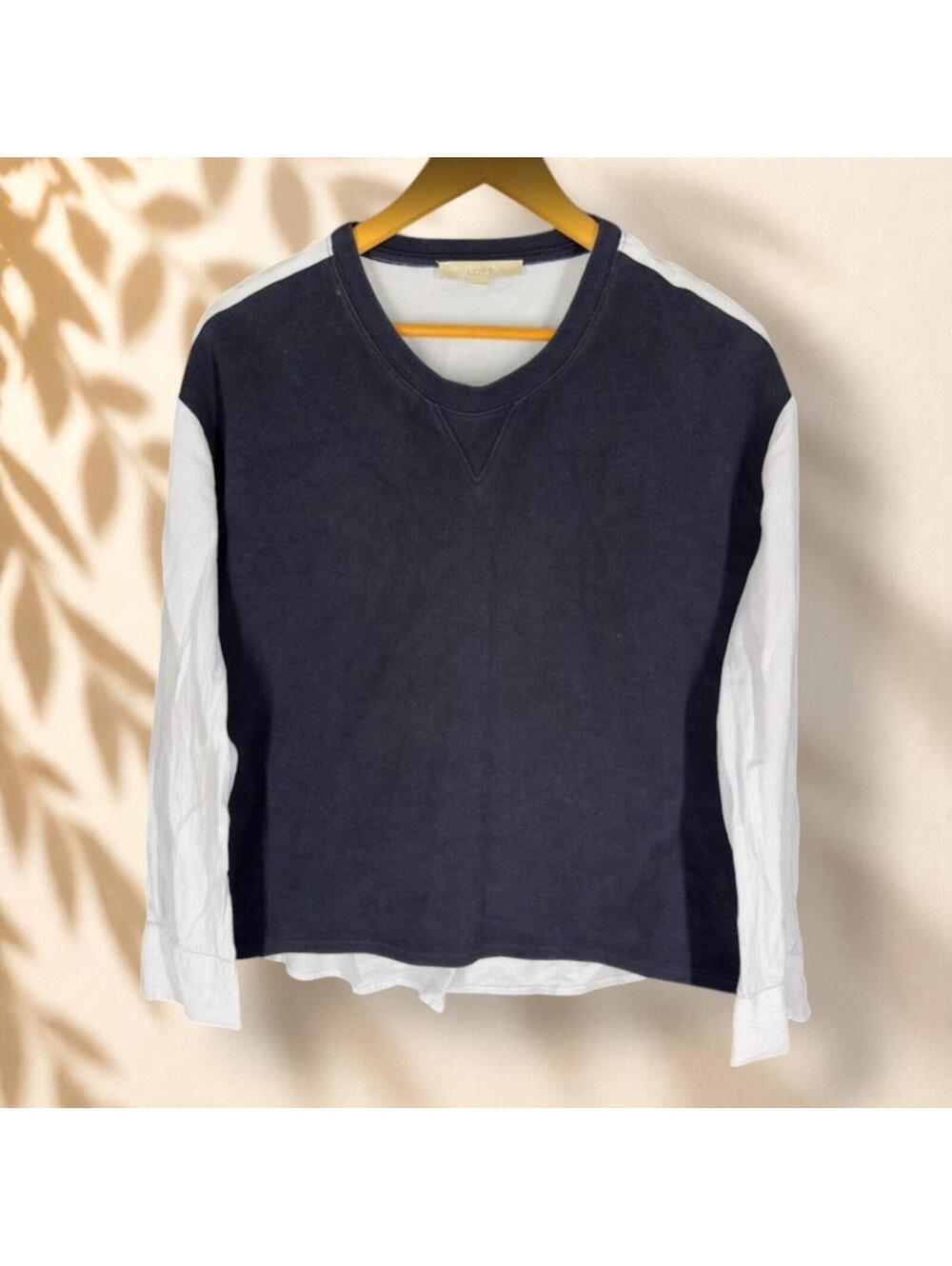 Loft Blouse Women M Medium Gray Long Sleeve Pullover Round Neck Casual Solid